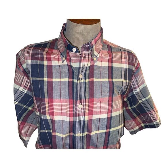 Vtg Club Room Men’s Madras Plaid Short Sleeve Shirt Sz. XL Picnic Fathers Dad - Picture 2 of 7